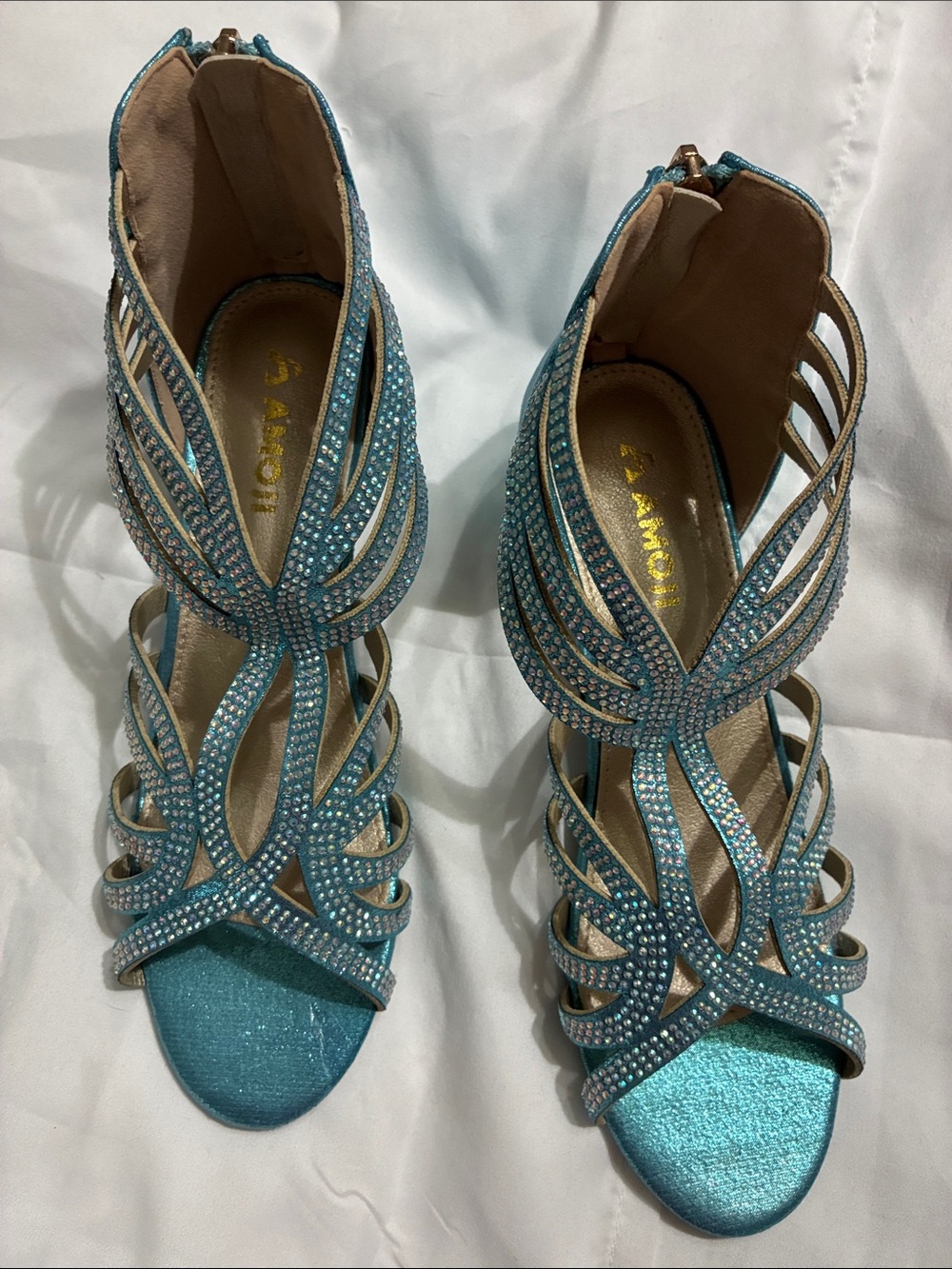 Teal Crystal Strappy High Heels